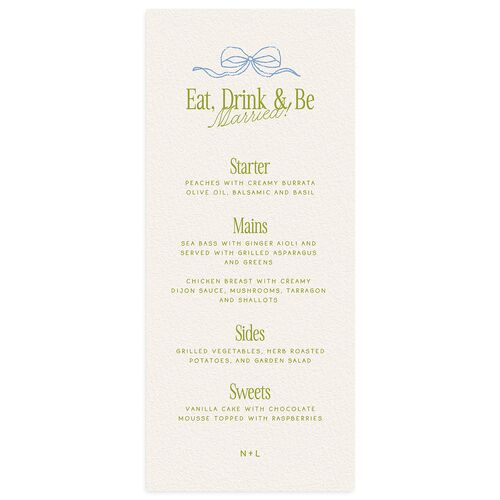 Modern Delicate Bows Menus Peridot Signature