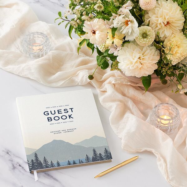 Vintage Mountain Wedding Guest Book Dusty Blue