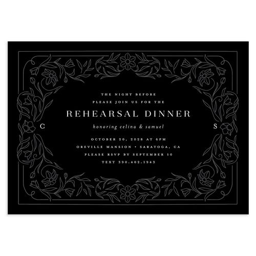 Floral Opulence Rehearsal Dinner Invitations Licorice Signature Blank Standard