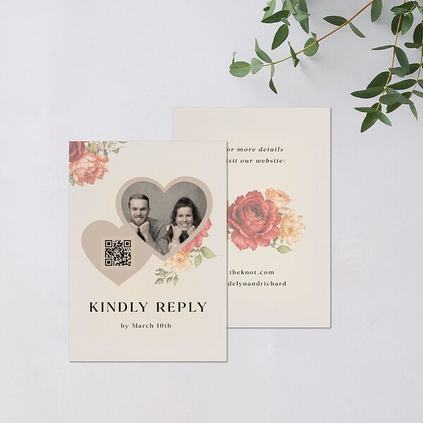 Vintage Awkward Photo Hearts QR Code RSVP Cards Barely Peach Signature Standard