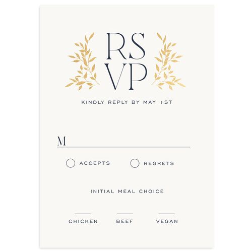 Ampersand Greenery Foil Wedding Response Cards Gold Navy Signature Standard