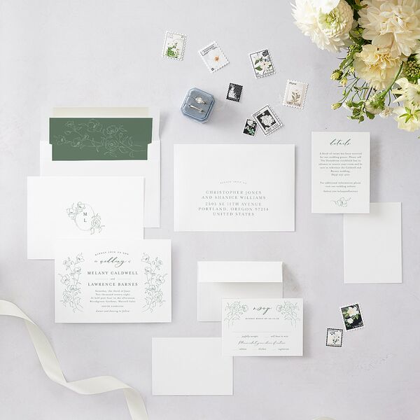 Floral Adornment Wedding Invitations Eucalyptus Signature Blank No Standard