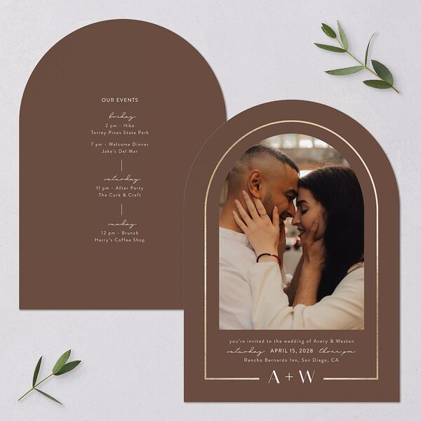 Monogram Arch Foil Wedding Invitations Gold Walnut Signature Blank Arch No