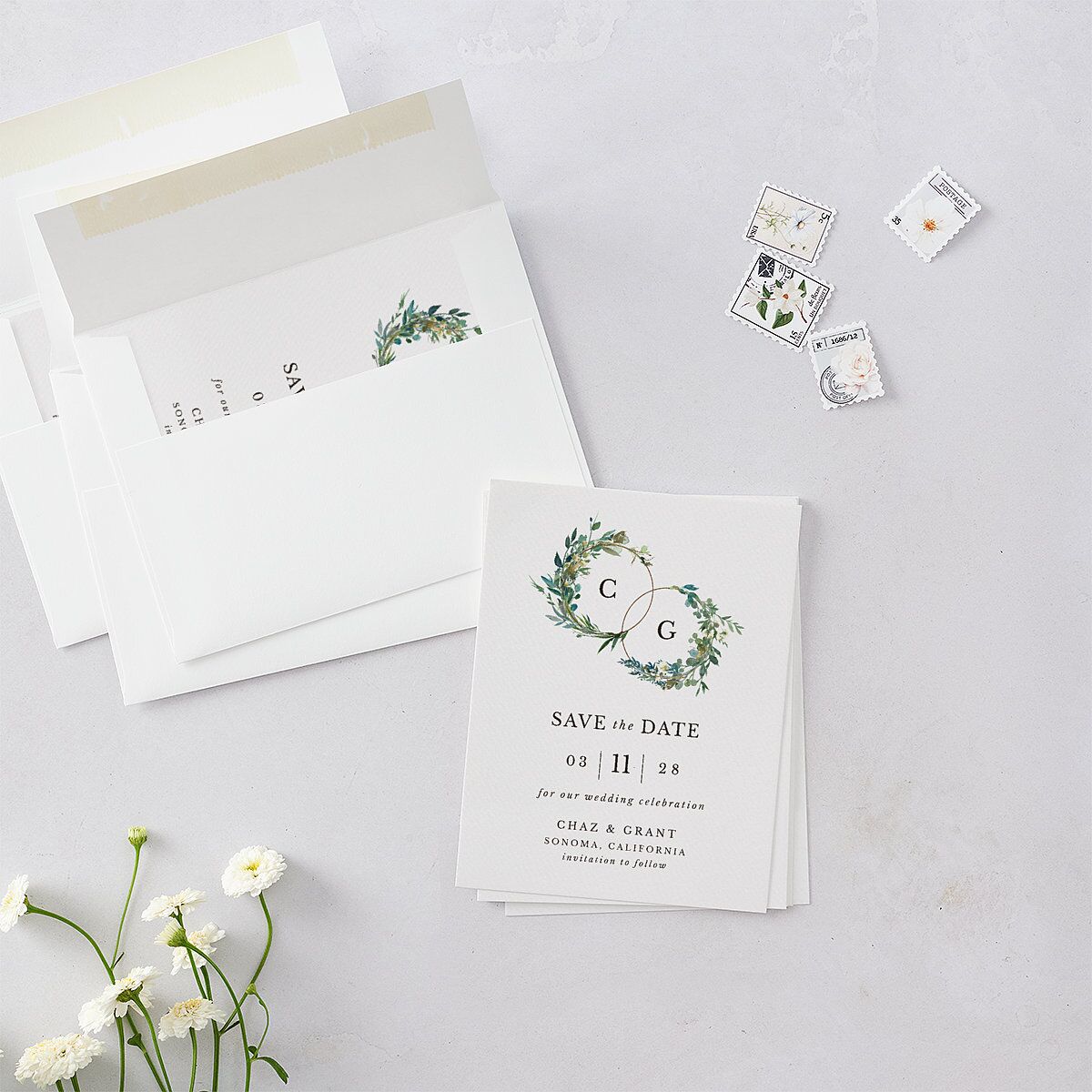 Leafy Hoops Save the Date Petite Cards — view 4