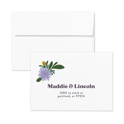 Retro Bloom Wedding Response Card Standard Envelopes White Lilac Return Address Signature Standard