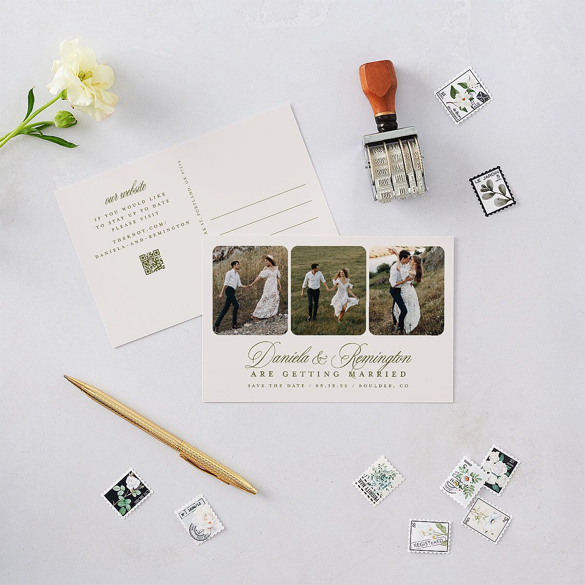 Modern Classic Picture Landscape Save the Date Postcards Olive