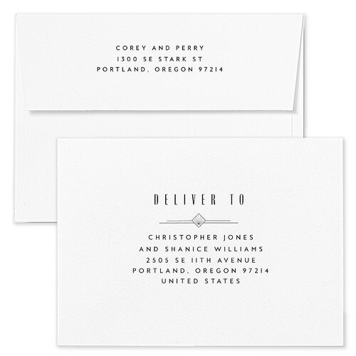 Diamond Deco Rehearsal Dinner Invitation Envelopes White Licorice Both Recipient and Return Addresses Signature Standard