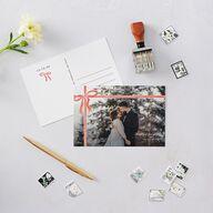 Striped Bow Photo Thank You Postcards Ruby