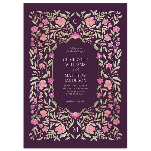 Botanical Textile Foil Wedding Invitations Gold Pinot Signature Blank No Standard