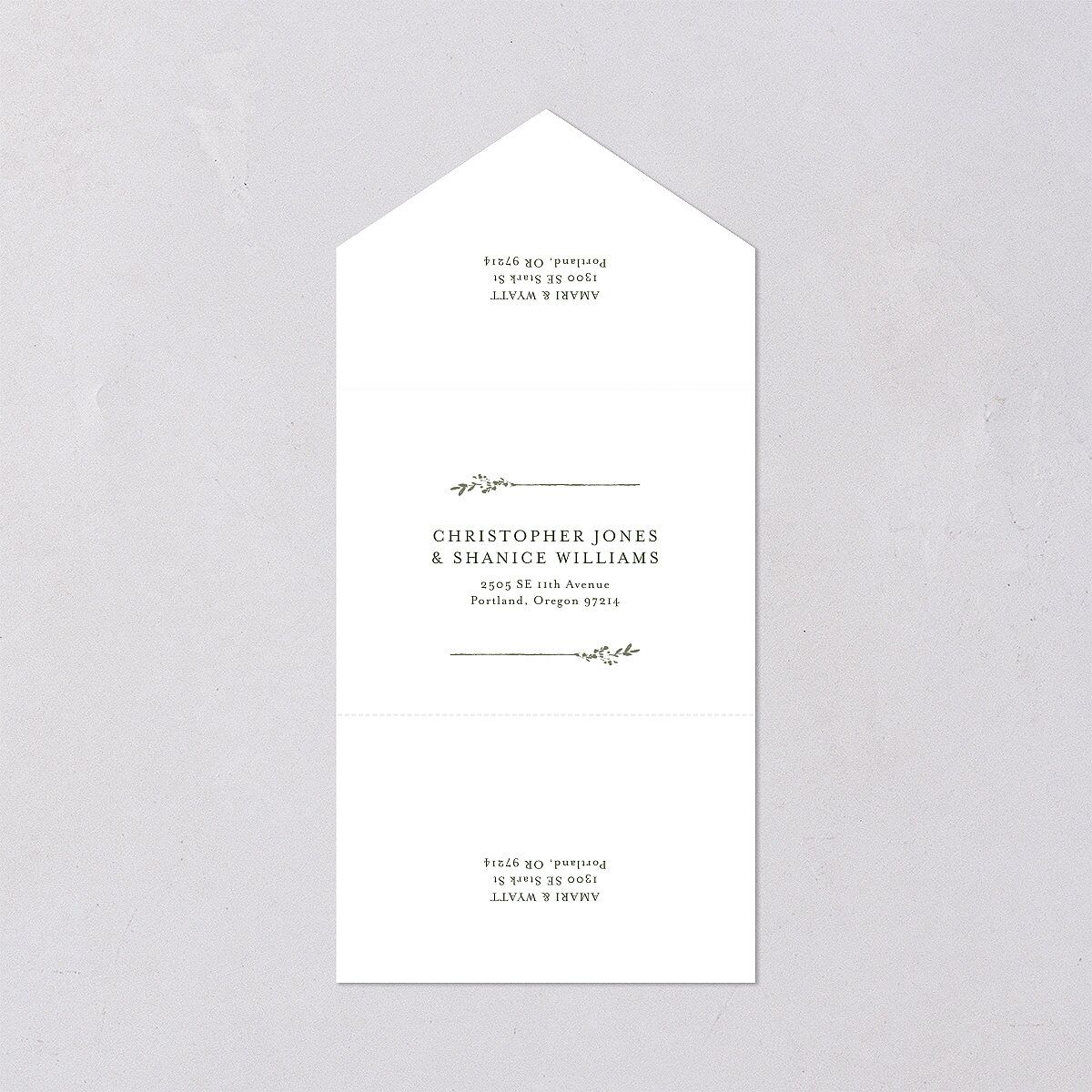 Rustic Branch Frame All-in-One Wedding Invitations Pure White Signature Light Both Recipient and Return Addresses No