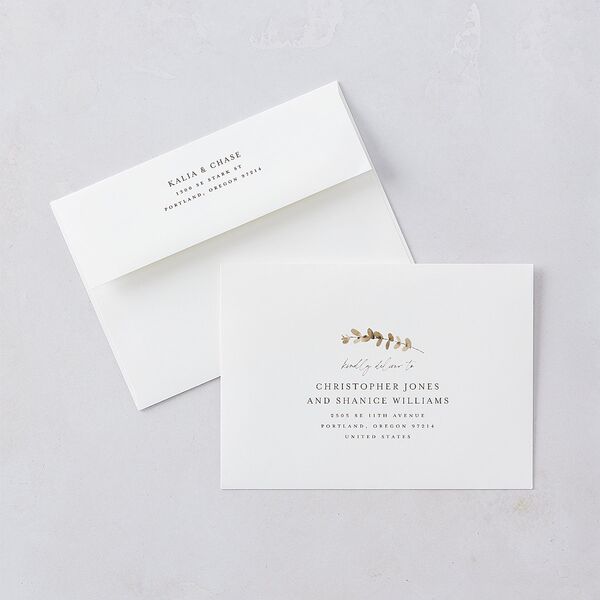 Soft Pampas Botanical Rehearsal Dinner Invitation Envelopes White Sepia Both Recipient and Return Addresses Signature Standard