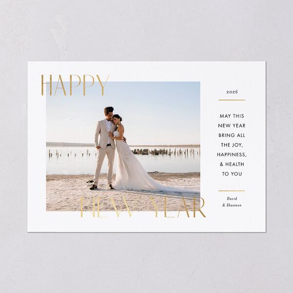 Joyous New Year Holiday Cards Gold Pure White Signature