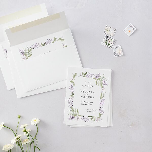 Delicate Lilac Save the Date Petite Cards Amethyst Signature smooth Blank No Standard