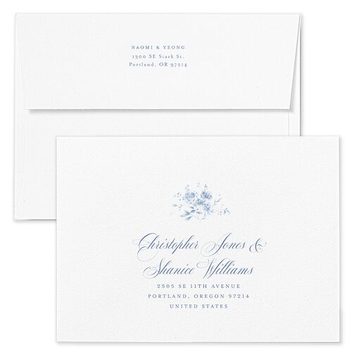 Vintage Florals Wedding Invitation Envelopes Blue Regency Blue Return Address Standard Signature