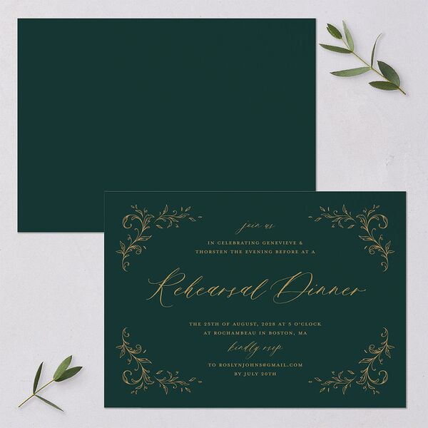 Dark Vintage Fantasy Rehearsal Dinner Invitations Dark Emerald Signature Blank Standard