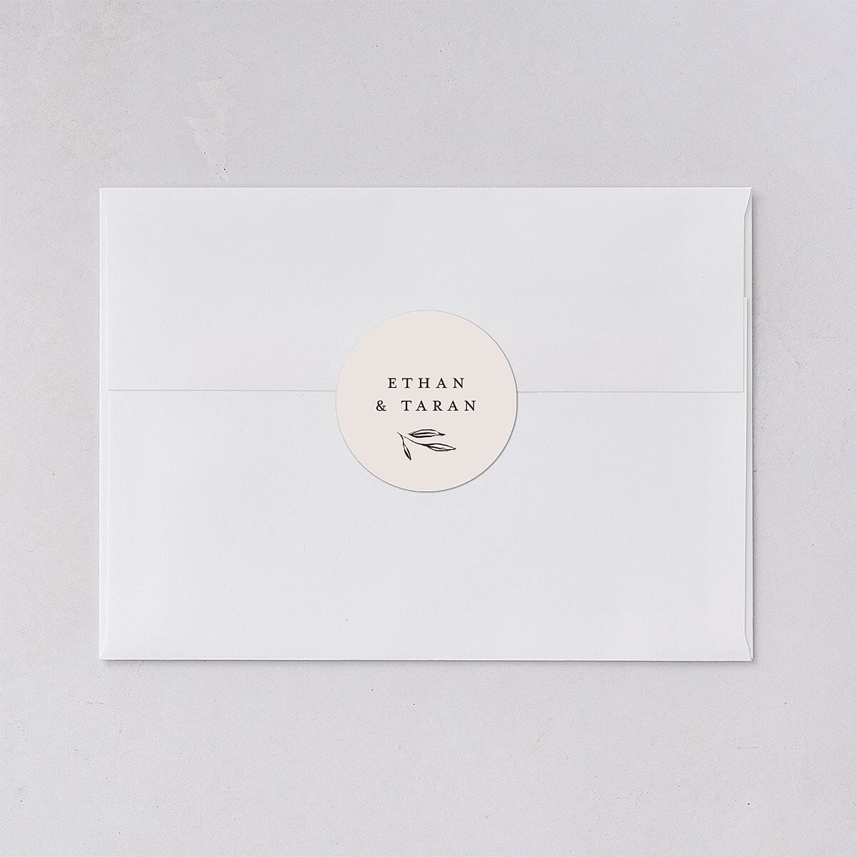 Minimal Leaves Wedding Stickers Bisque Circle