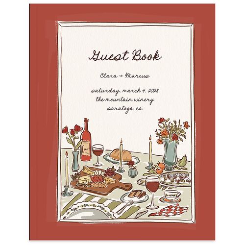 Hand Drawn Tablescape Guest Books Jewel Red