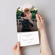 Dainty Frame All-in-One Wedding Invitations Pure White Signature Light Both Recipient and Return Addresses No