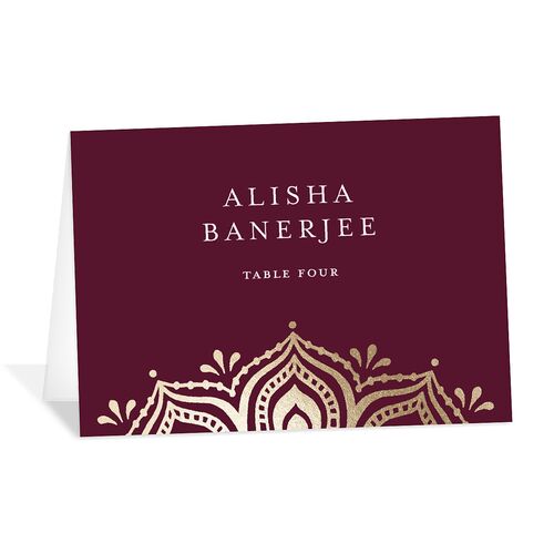 Indian Gilded Adornment Place Cards Gold Burgundy Signature