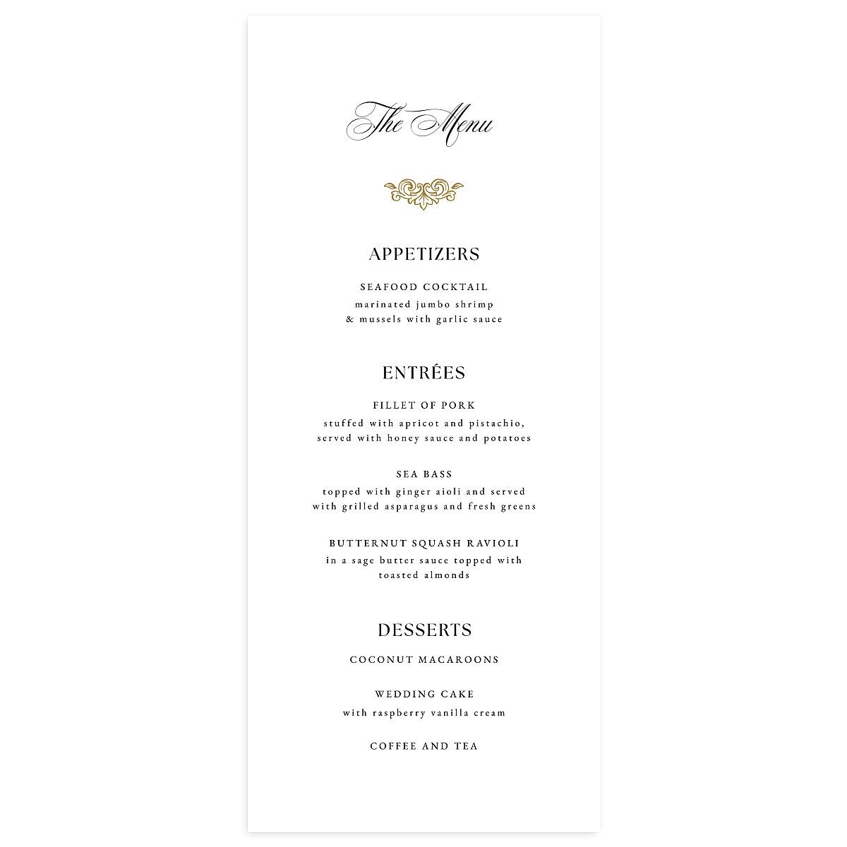 Black Tie Crest Menus