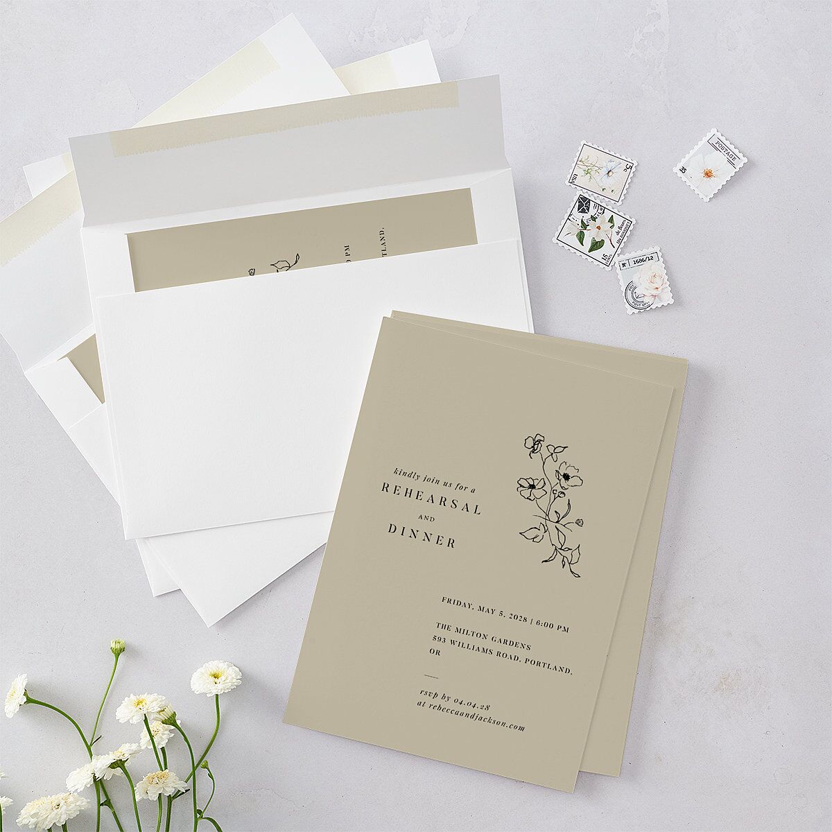 Elegant Minimal Rehearsal Dinner Invitations Champagne Signature Blank Standard