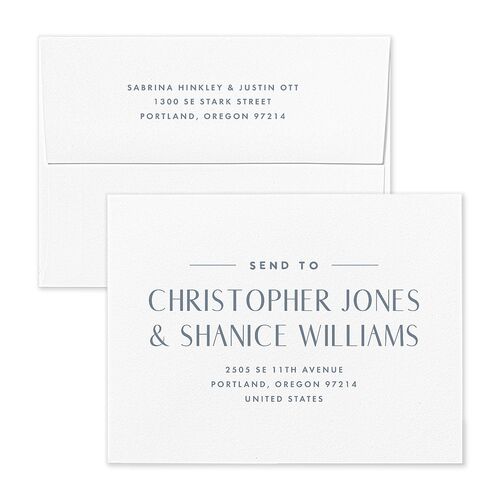 Destination Photo Poster Save the Date Petite Card Envelopes Dusty Blue White Both Recipient and Return Addresses Signature Standard