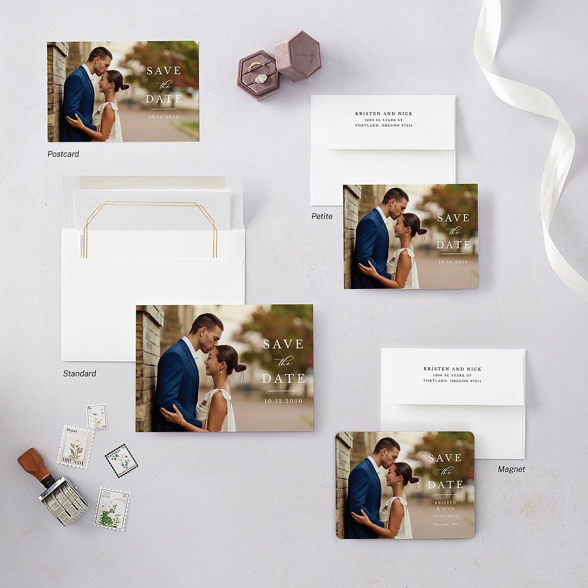 Eucalyptus Frame Save The Date Cards Pure White Signature smooth Blank No Standard