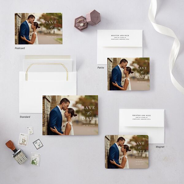 Eucalyptus Frame Save The Date Cards Pure White Signature smooth Blank No Standard