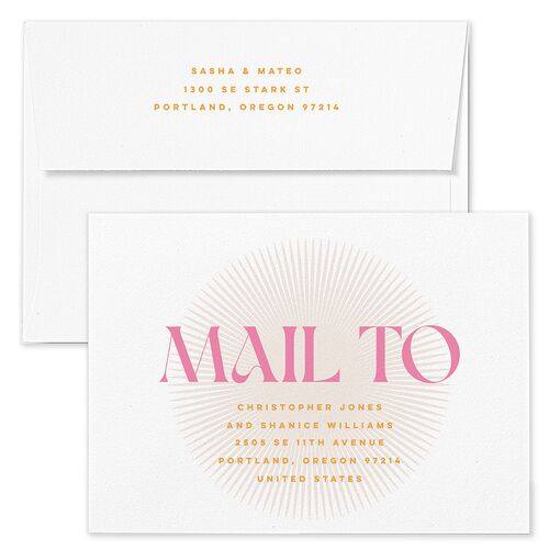 Retro Sunburst Wedding Invitation Envelopes Blue Lily Return Address Standard Signature