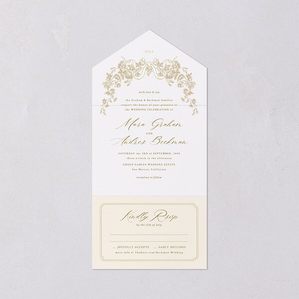 Antique Botanical Garland All-in-One Wedding Invitations Champagne Signature Light Both Recipient and Return Addresses No