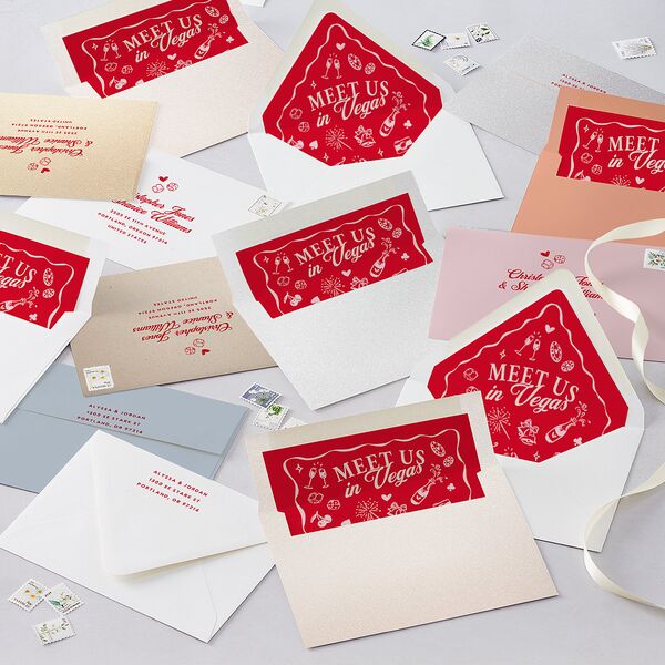 Hand Drawn Las Vegas Hearts Euro Envelope Liners Crimson Luxe