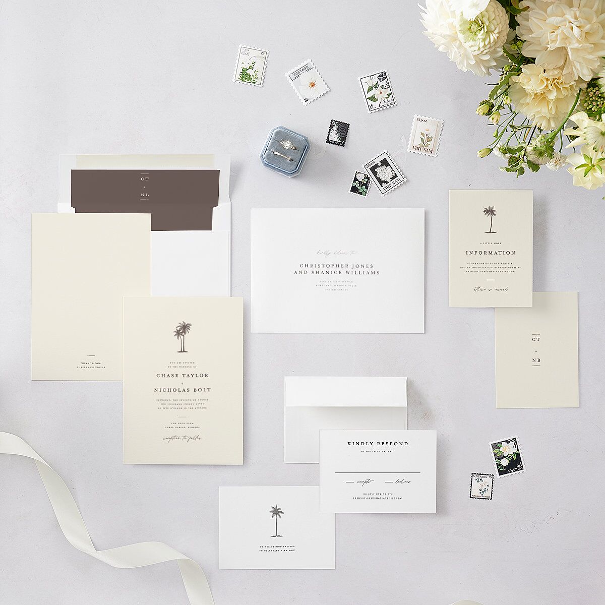 Palm Tree Icon Wedding Invitations Champagne Signature Blank No Standard
