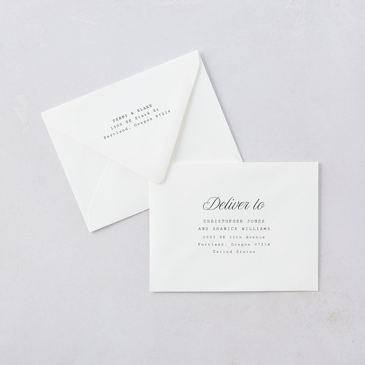Vintage Script Thank You Card Euro Envelopes White Pure White Both Recipient and Return Addresses Luxe Signature