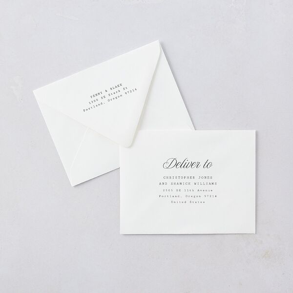 Vintage Script Thank You Card Euro Envelopes White Pure White Both Recipient and Return Addresses Luxe Signature