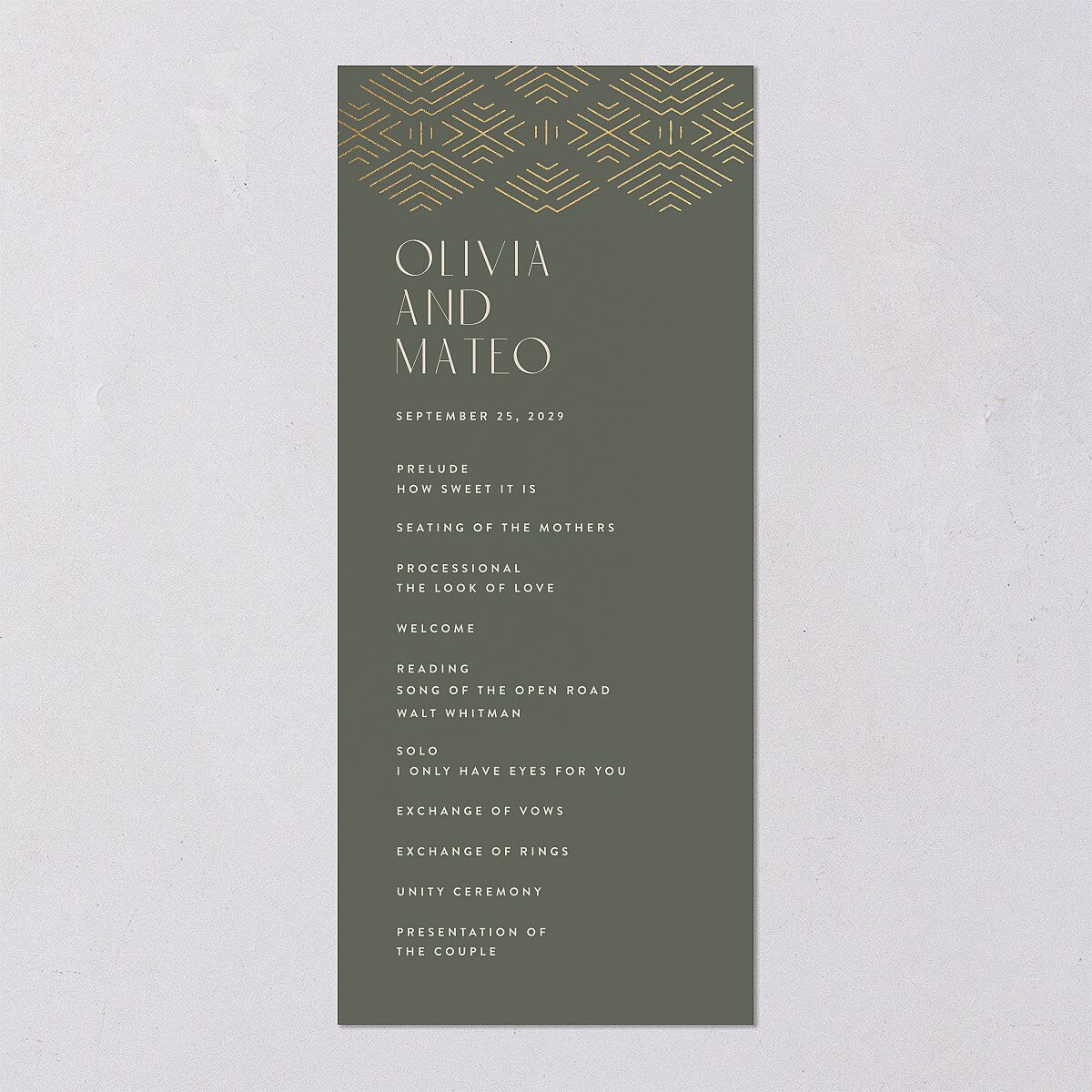 Boho Texture Wedding Programs Gold Deep Olive Signature