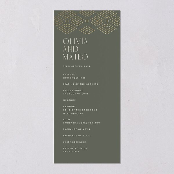 Boho Texture Wedding Programs Gold Deep Olive Signature