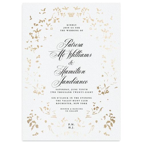 Opulent Garden Foil Wedding Invitations Gold Lily Signature Blank No Standard