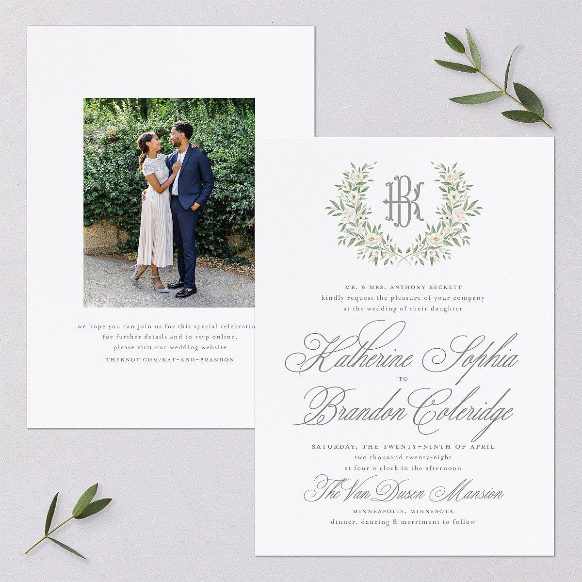 Luxury Floral Monogram Wedding Invitations Cotton Signature Blank No Standard