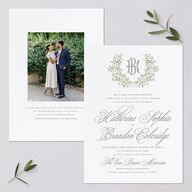 Luxury Floral Monogram Wedding Invitations Cotton Signature Blank No Standard