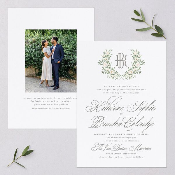 Luxury Floral Monogram Wedding Invitations Cotton Signature Blank No Standard