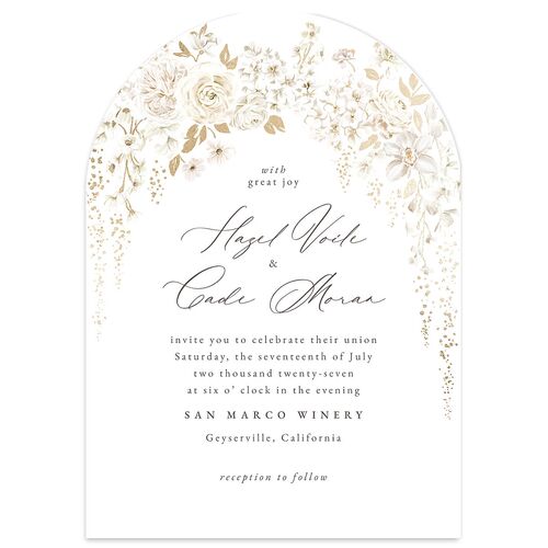 Luxury Floral Foil Wedding Invitations Gold Pure White Signature Blank No Arch