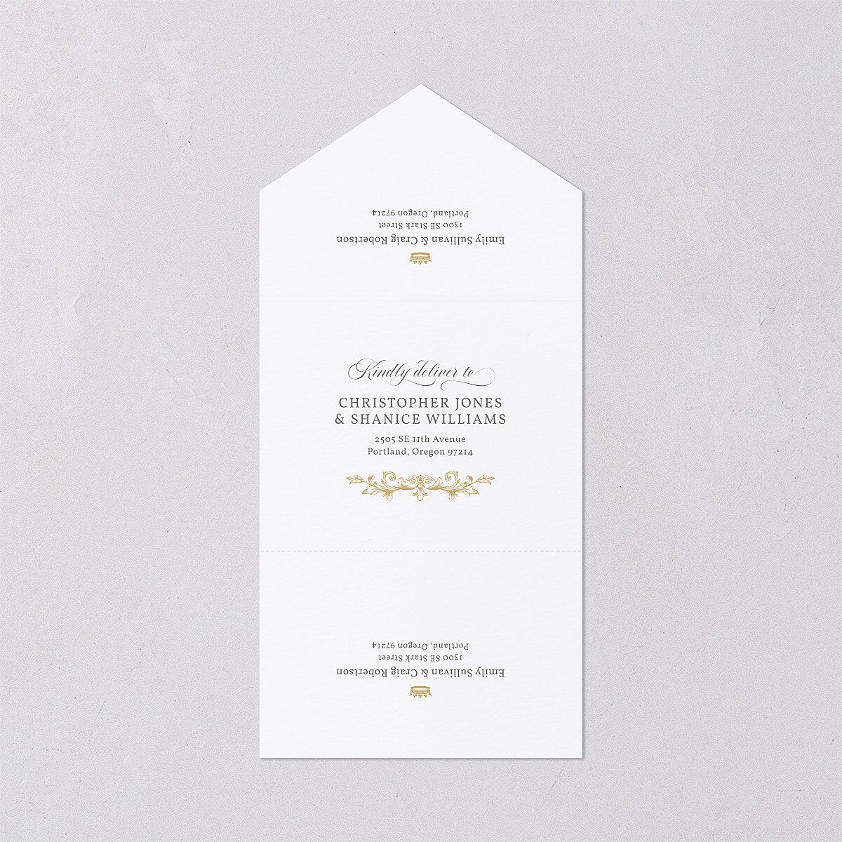Vintage Regency Monogram Frame Foil All-in-One Wedding Invitations Pure White Signature Light Both Recipient and Return Addresses No