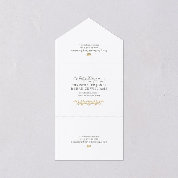 Vintage Regency Monogram Frame Foil All-in-One Wedding Invitations Pure White Signature Light Both Recipient and Return Addresses No
