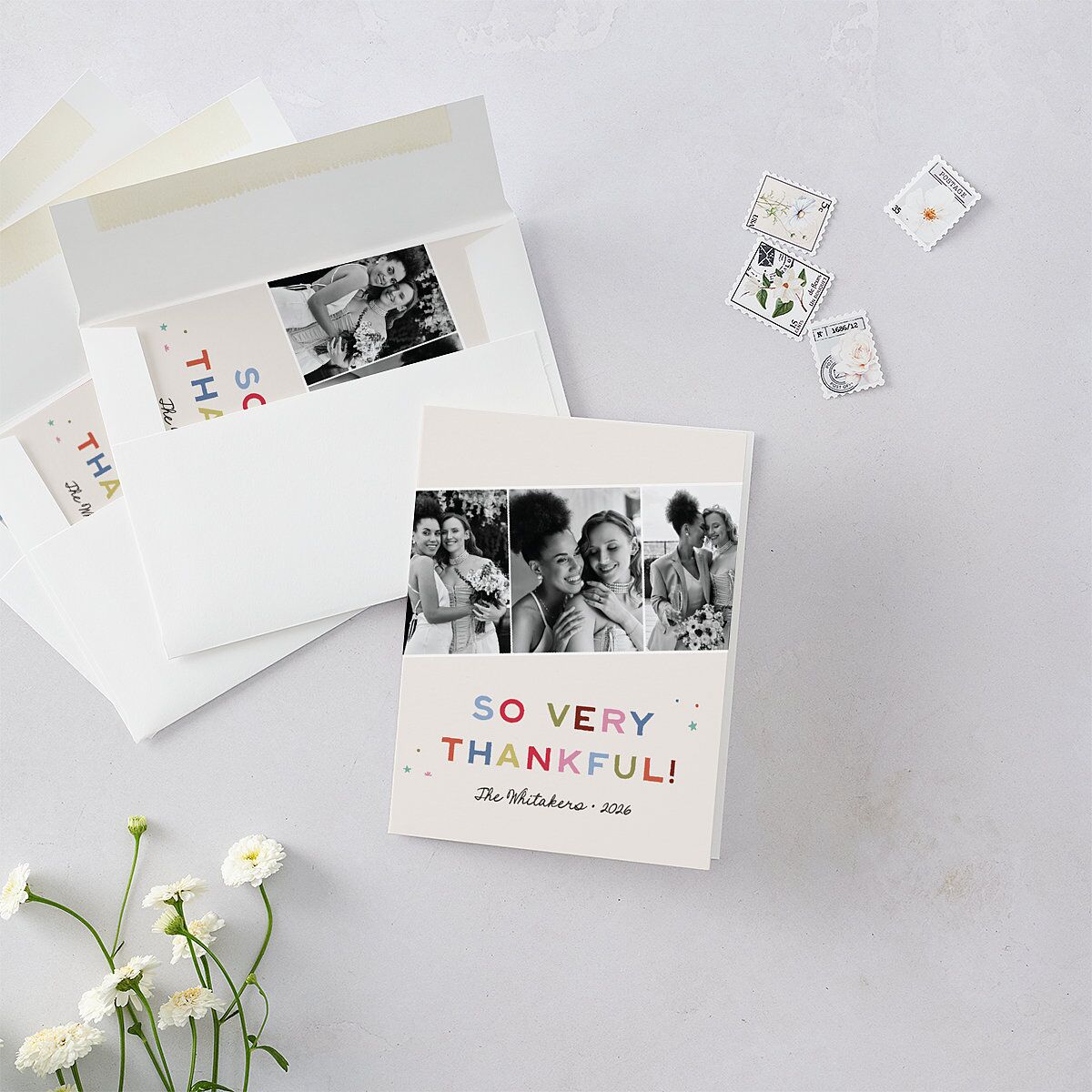 Very Merriest Retro Christmas Thank You Cards Linen