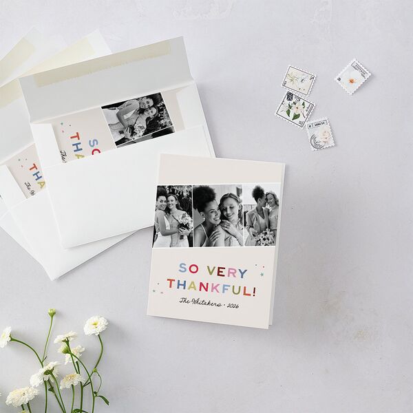Very Merriest Retro Christmas Thank You Cards Linen