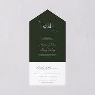 Elegant Mountain Monogram All-in-One Wedding Invitations Dark Green Signature Light Both Recipient and Return Addresses No