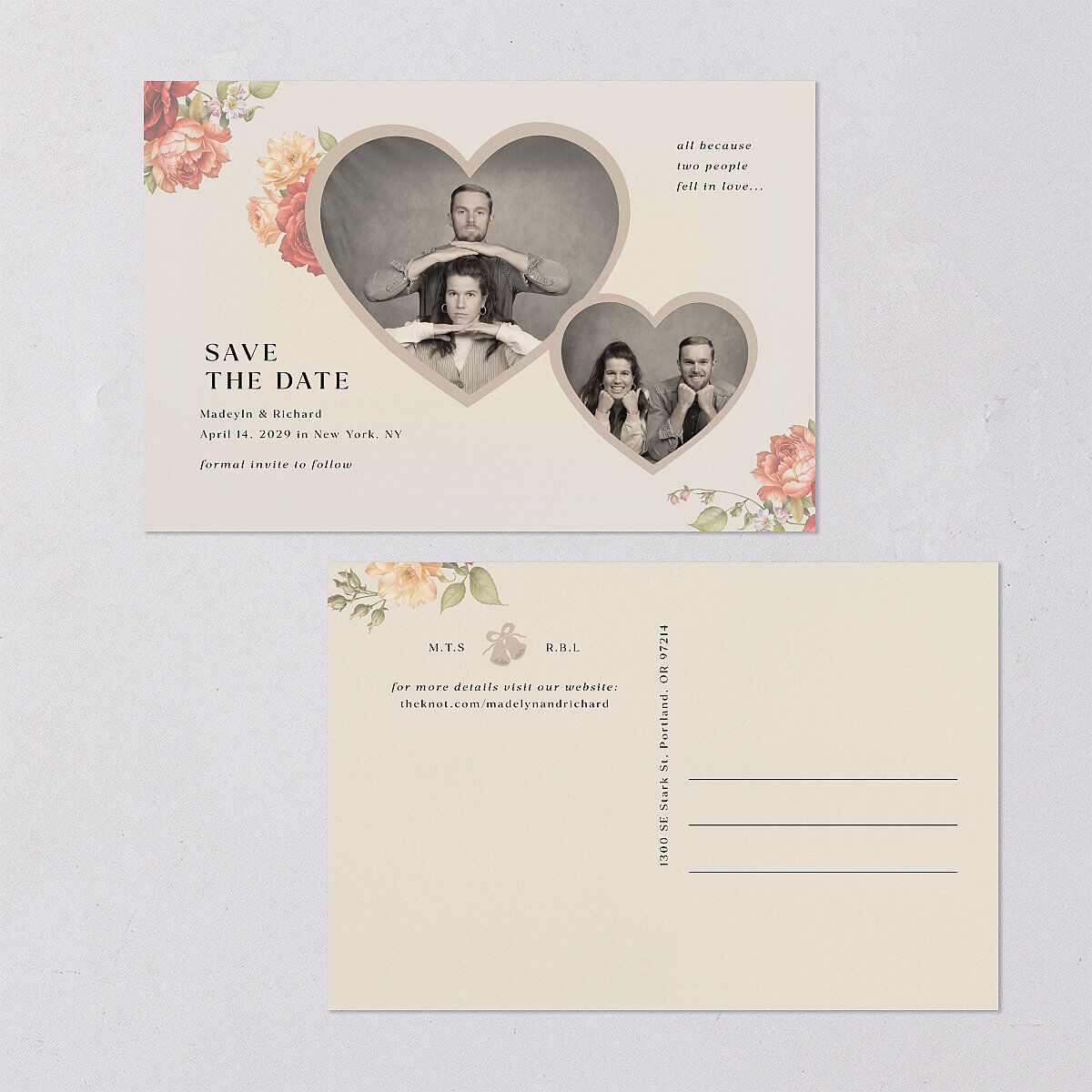 Vintage Awkward Photo Hearts Save the Date Postcards Barely Peach