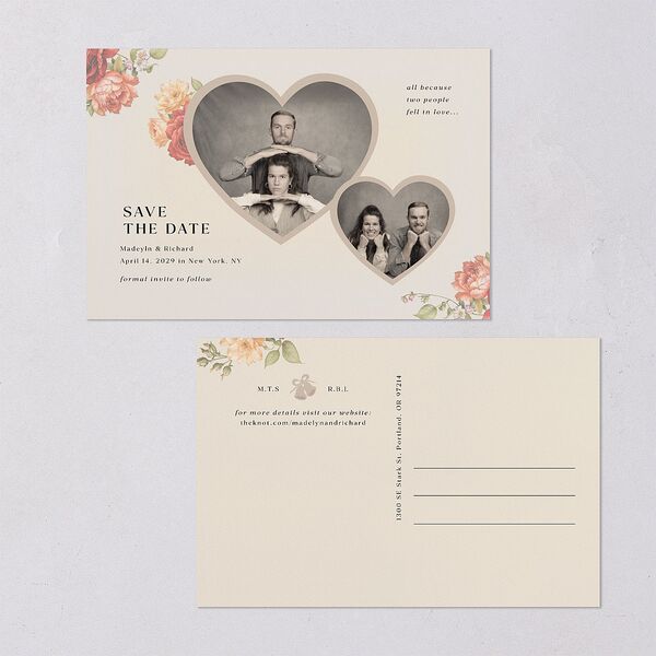 Vintage Awkward Photo Hearts Save the Date Postcards Barely Peach