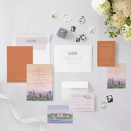 Scenic Denver Colorado Wedding Invitations Peach Pink Signature Blank No