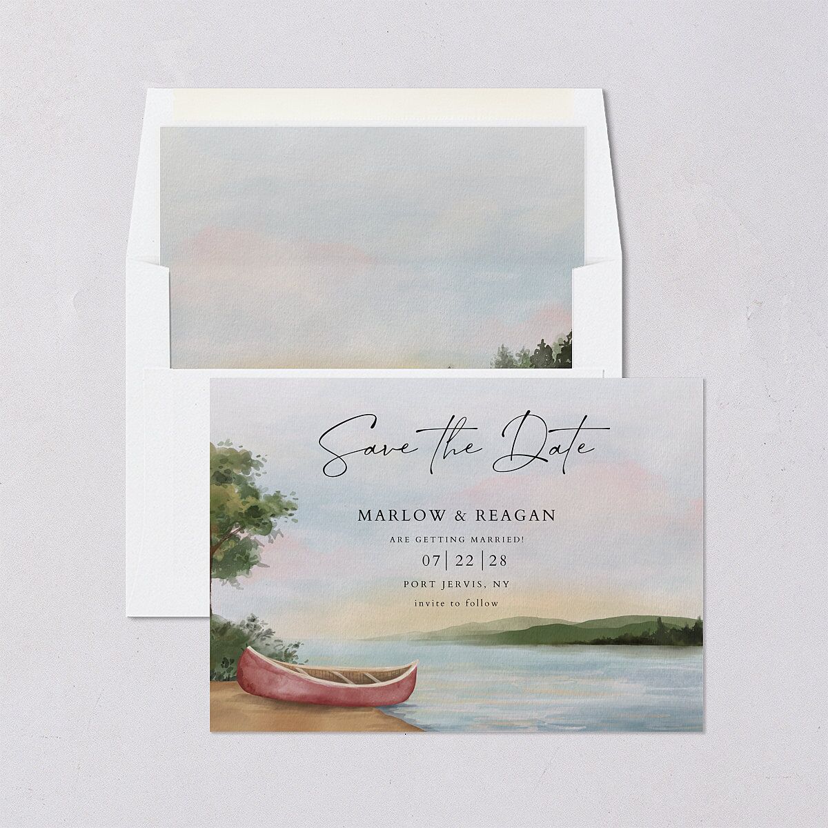 Rustic Reflection Save The Date Cards Dusty Blue Signature smooth Blank No Standard